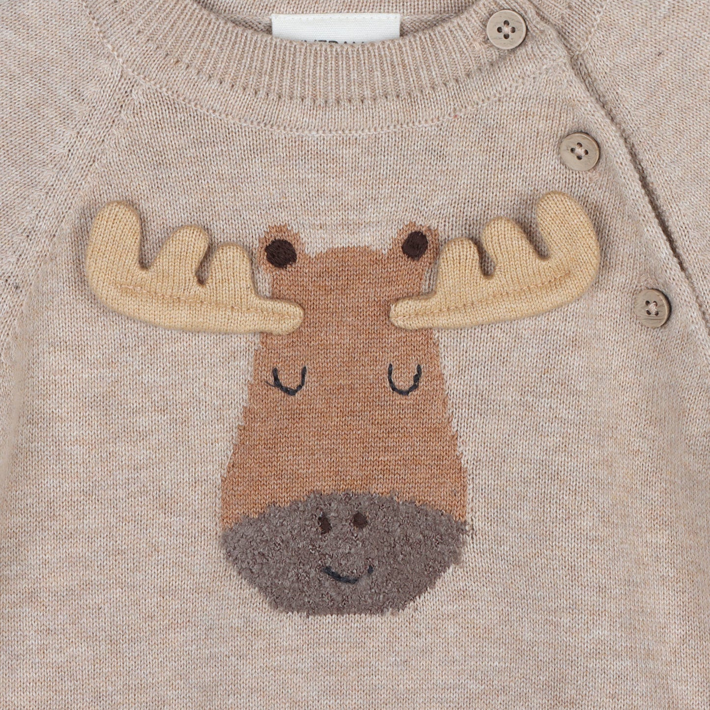 Moose Applique Raglan Baby Pullover Sweater (Organic Cotton): Oat Heather / 18-24M
