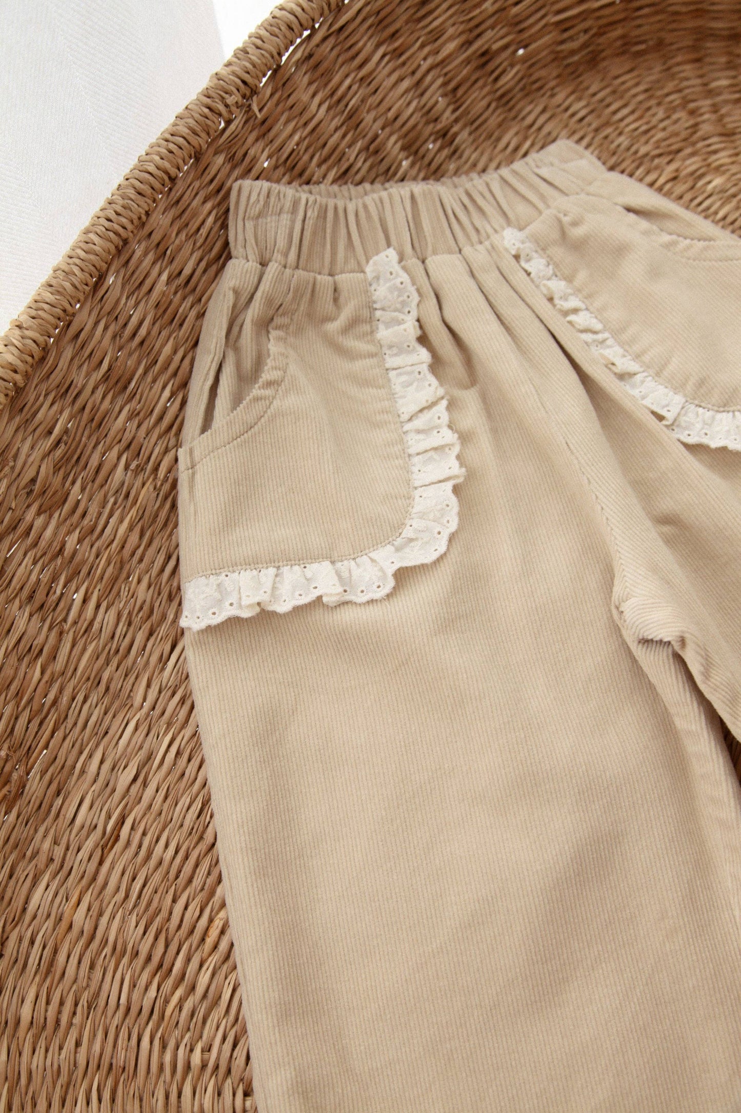 Beige/Cord Frill Pocket Wide Leg Trousers: 4-5y