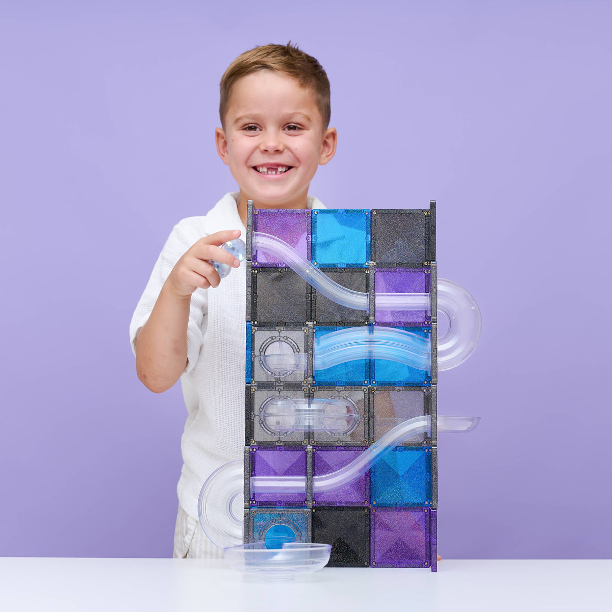 CONNETIX Magnetic Tiles Glitter Galaxy Ball Run Pack, 61 pc