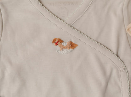 Pima Embroidered Footless Sleeper in Blue Rocking Horse