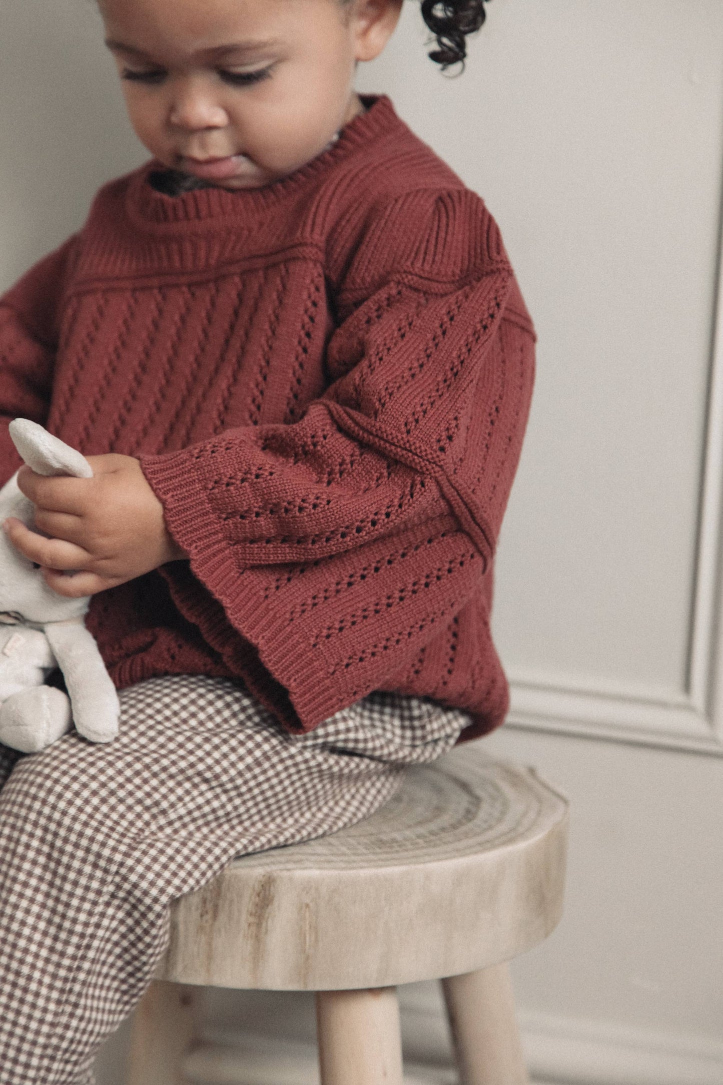 Dusky/Berry Cotton Flare Sleeve Openwork Knit Jumper: 18-24m