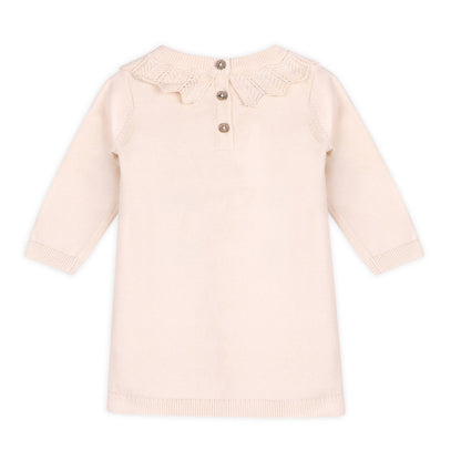 Emma Floral Embroidered Knit Baby Ruffle Dress (Organic): Natural / 12-18M
