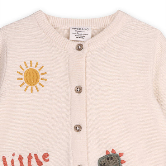 Little & Loved Dino Applique Baby Cardigan: Natural