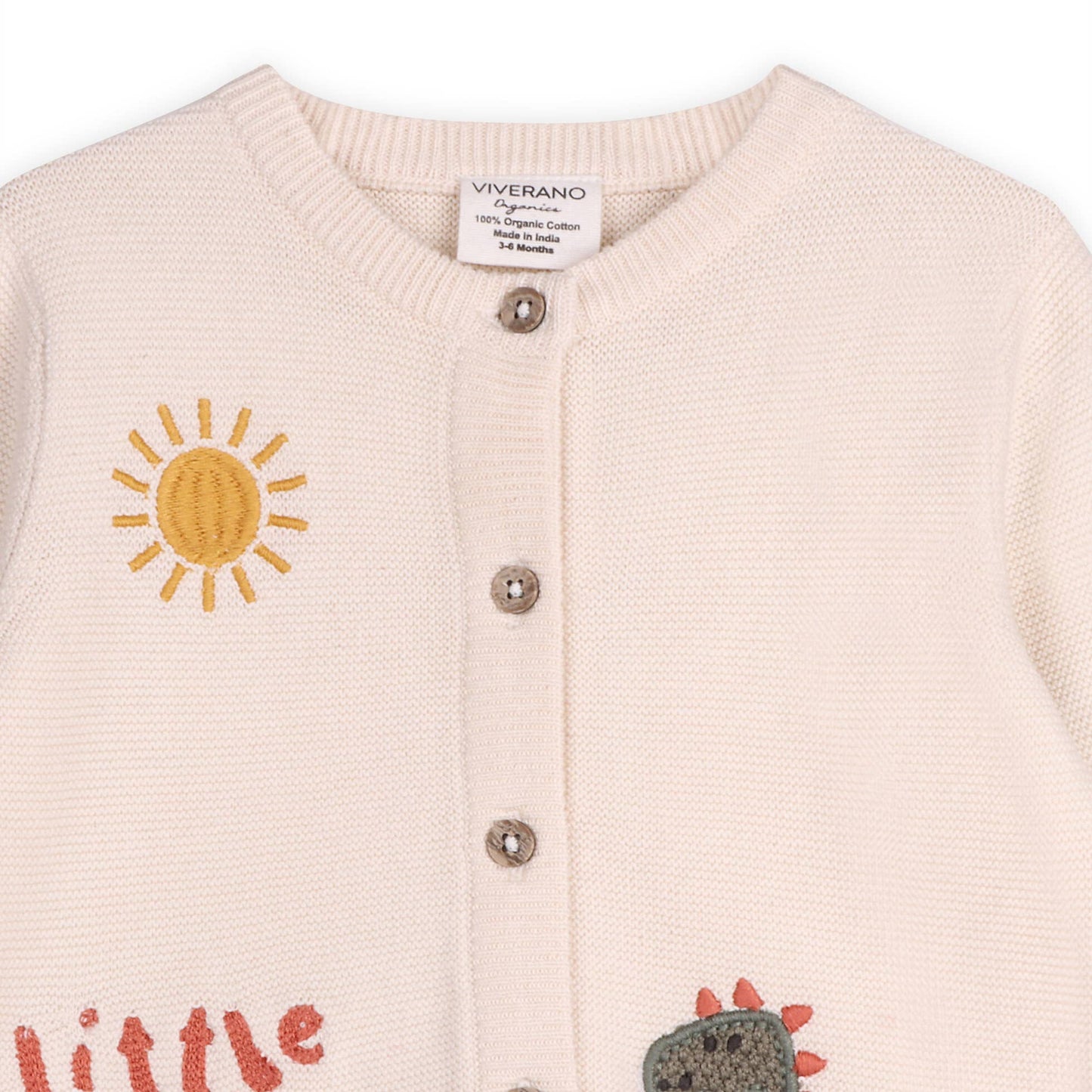 Little & Loved Dino Applique Baby Cardigan: Natural / 12-18M