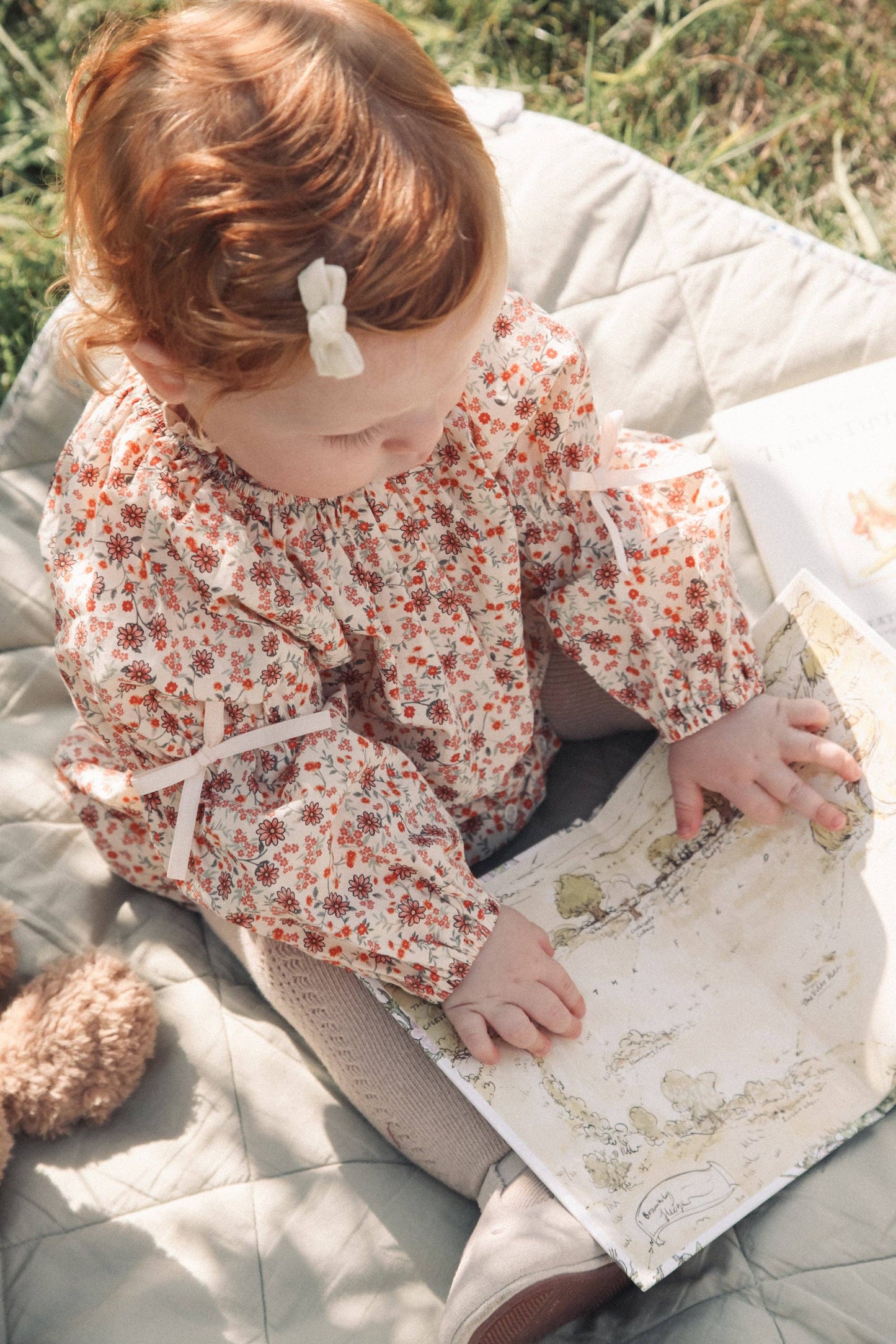 Autumn Floral/Bow Long Sleeve Romper: 12-18m