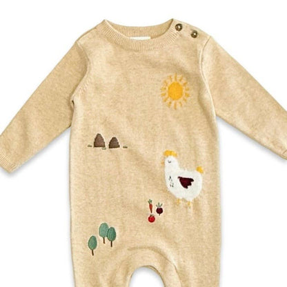 Chicken Farm Jacquard Knit Baby Jumpsuit (Organic Cotton): Oat Heather