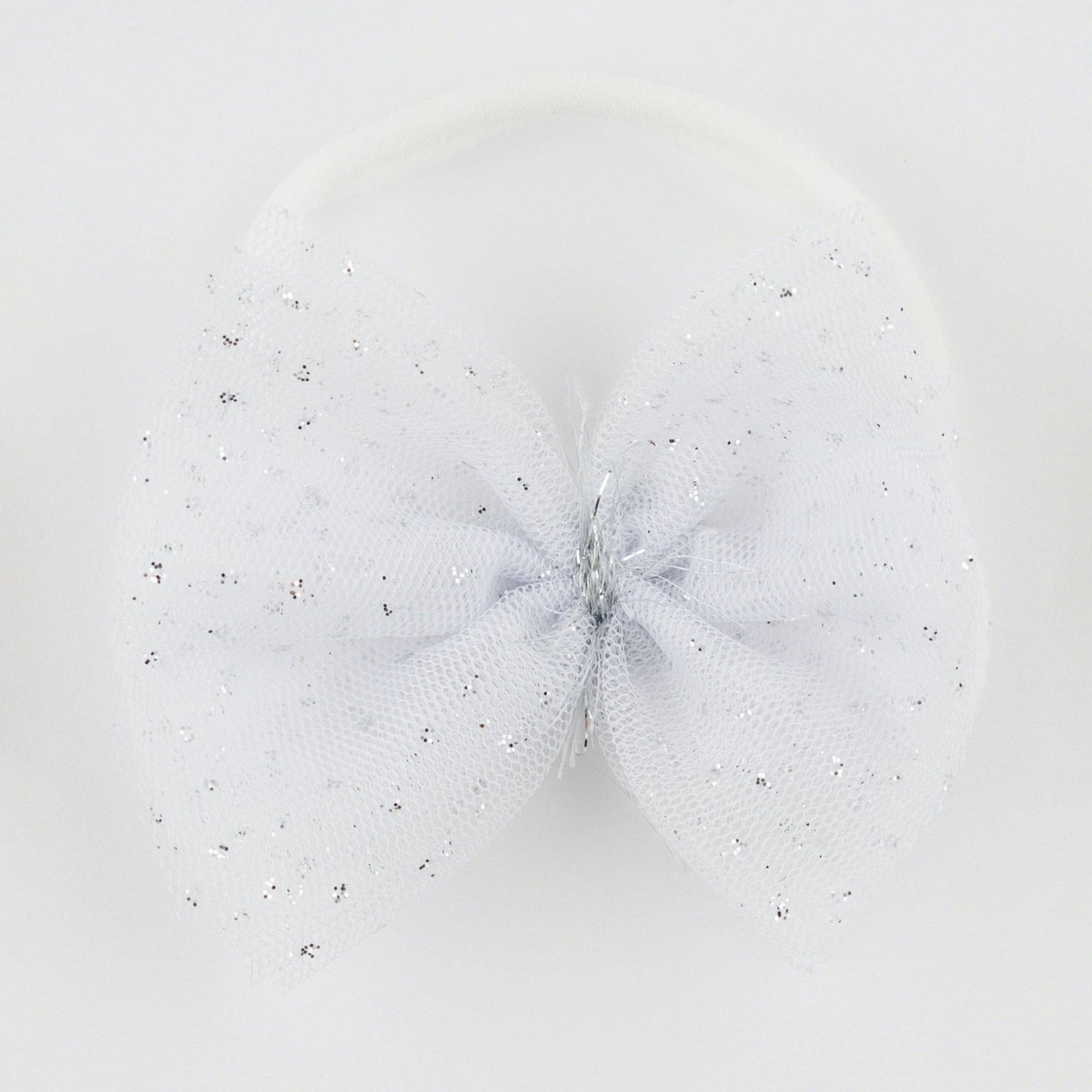 White/Silver Glinda Bow Nylon Headband