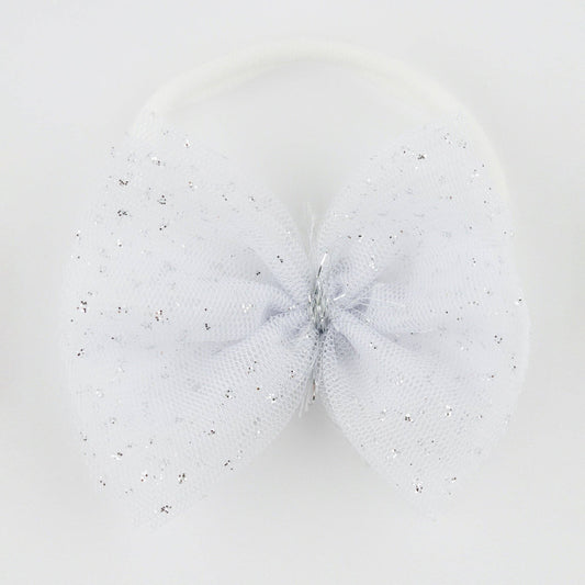 White/Silver Glinda Bow Nylon Headband