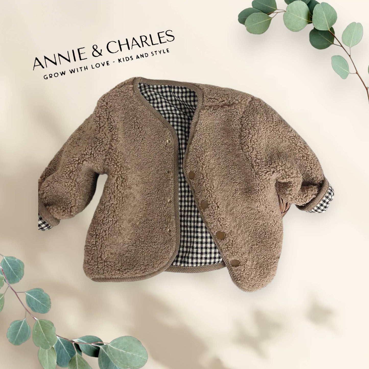Annie & Charles® fluffy reversible jacket: Coffee