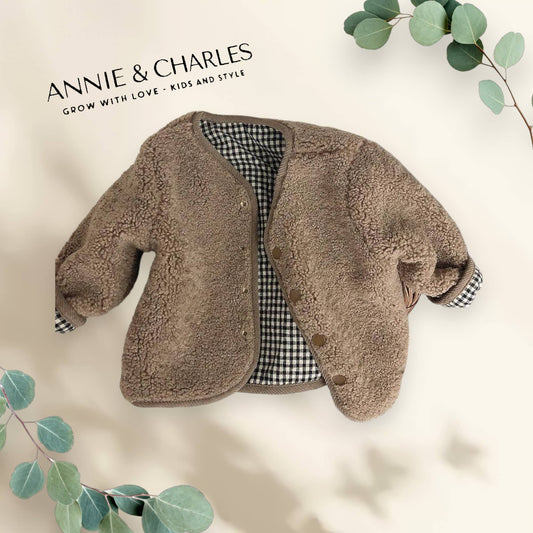 Annie & Charles® fluffy reversible jacket: Coffee