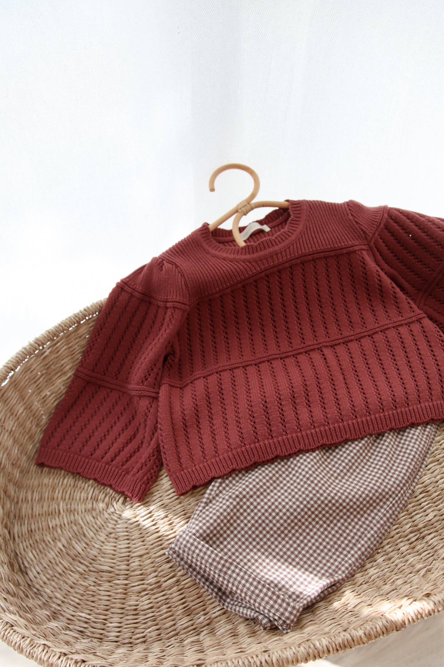 Dusky/Berry Cotton Flare Sleeve Openwork Knit Jumper: 12-18m
