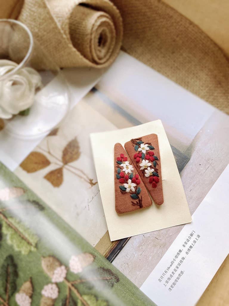 3D Floral Embroidered Hair Barrette, Kylie Collection: 3. Cherry