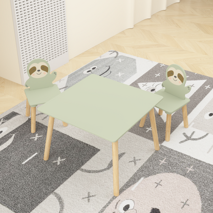Kids Sloth Bookshelf, Book Rack, Table Chair Set, Sage Green