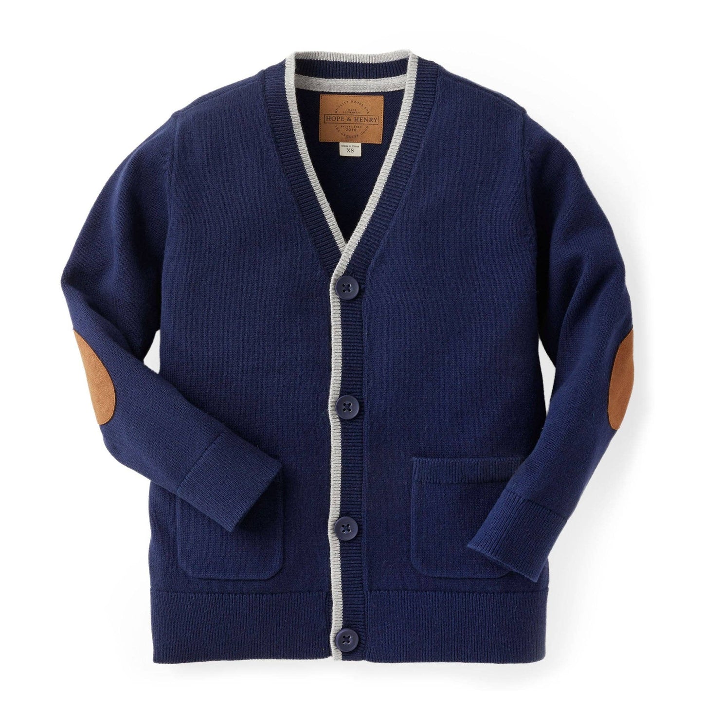 Tipped Organic Cardigan with Elbow Patches - Baby: Navy with Light Gray / 6-12 Months