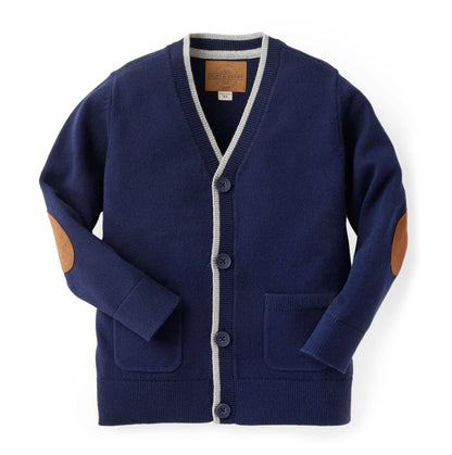 Tipped Organic Cardigan with Elbow Patches -Boy