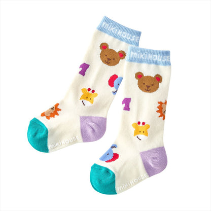 MIKI HOUSE Bear and Friends High Socks - Ivory