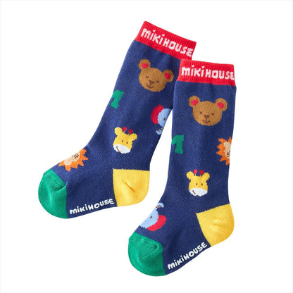 MIKI HOUSE Bear and Friends High Socks - Navy