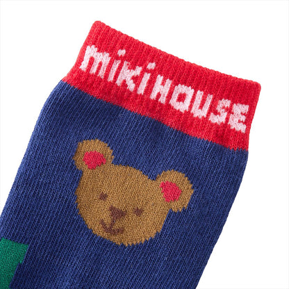 MIKI HOUSE Bear and Friends High Socks - Navy