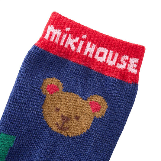 MIKI HOUSE Bear and Friends High Socks - Navy