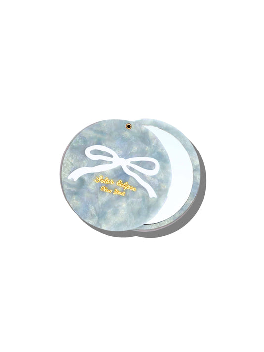 Hand-painted Baby Blue Bow Compact Mirror | Eco-Friendly