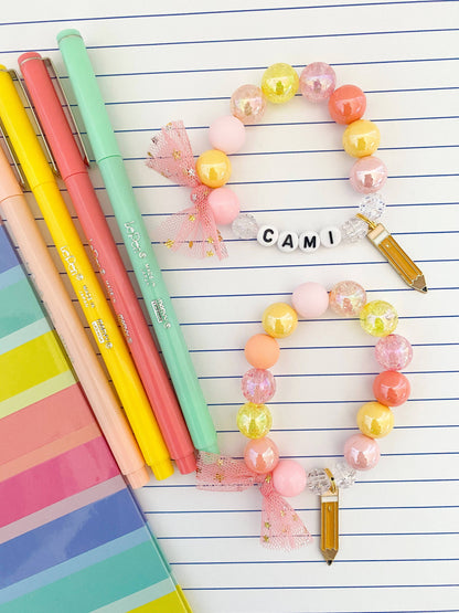 Back to School Pencil Kids Beaded Charm Bracelet