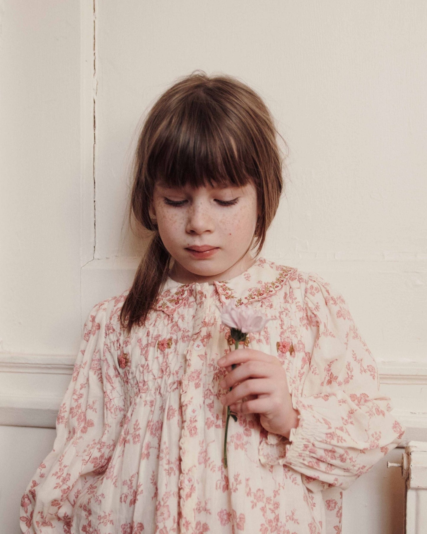 Blouse - Smocked Ecru & Pink