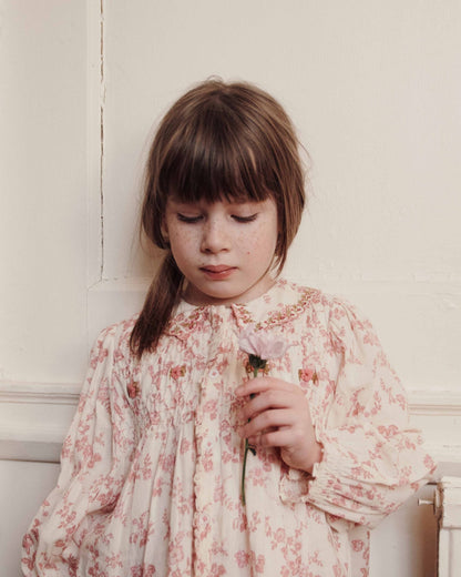 Blouse - Smocked Ecru & Pink