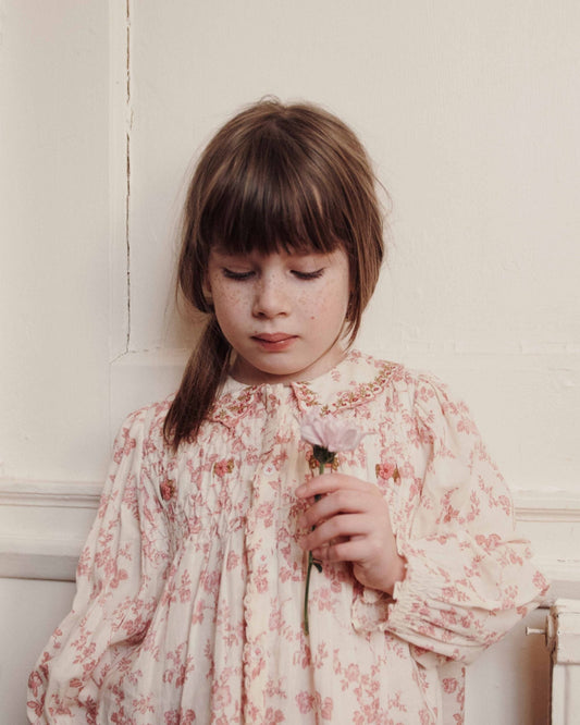 Blouse - Smocked Ecru & Pink