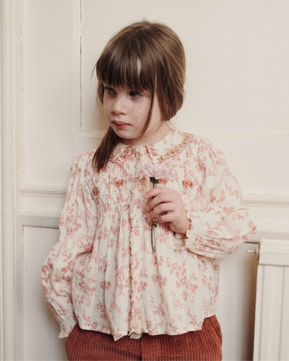 Blouse - Smocked Ecru & Pink