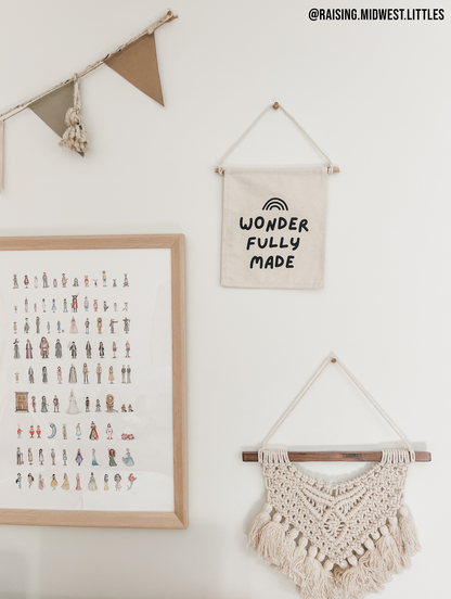 Wonderfully Made Canvas Hang Sign - Kids Nursery Wall Decor