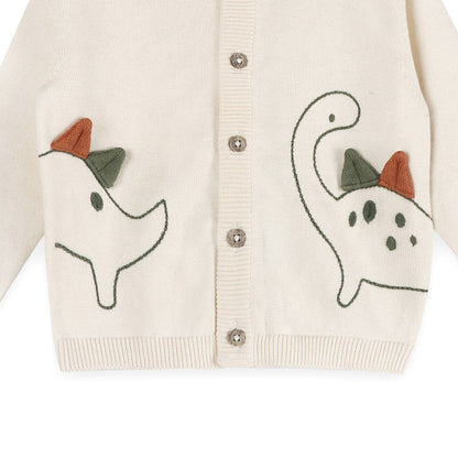 Dino 3D Embroidered Baby Knit Cardigan (Organic Cotton)