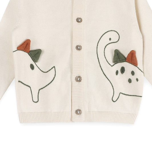 Dino 3D Embroidered Baby Knit Cardigan (Organic Cotton)