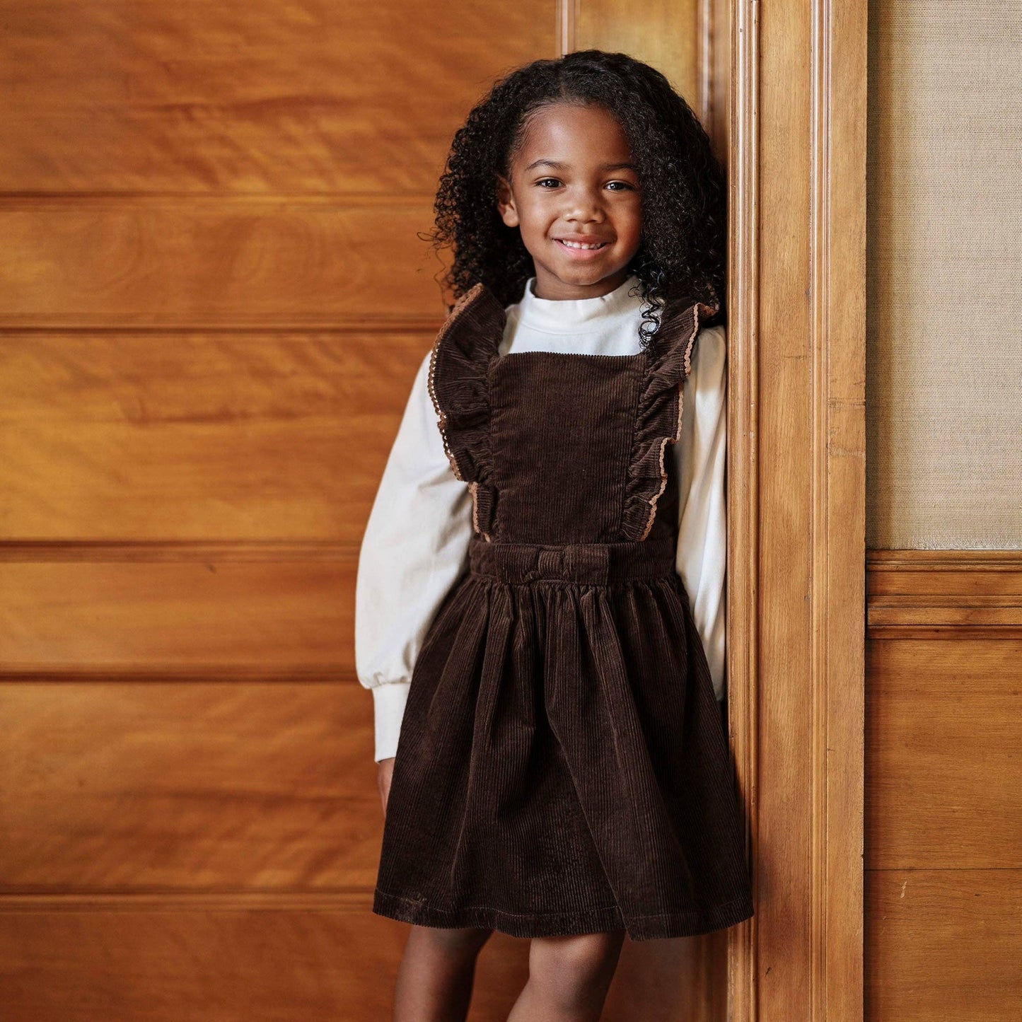 Organic Corduroy Ruffle Jumper: Chocolate / 3