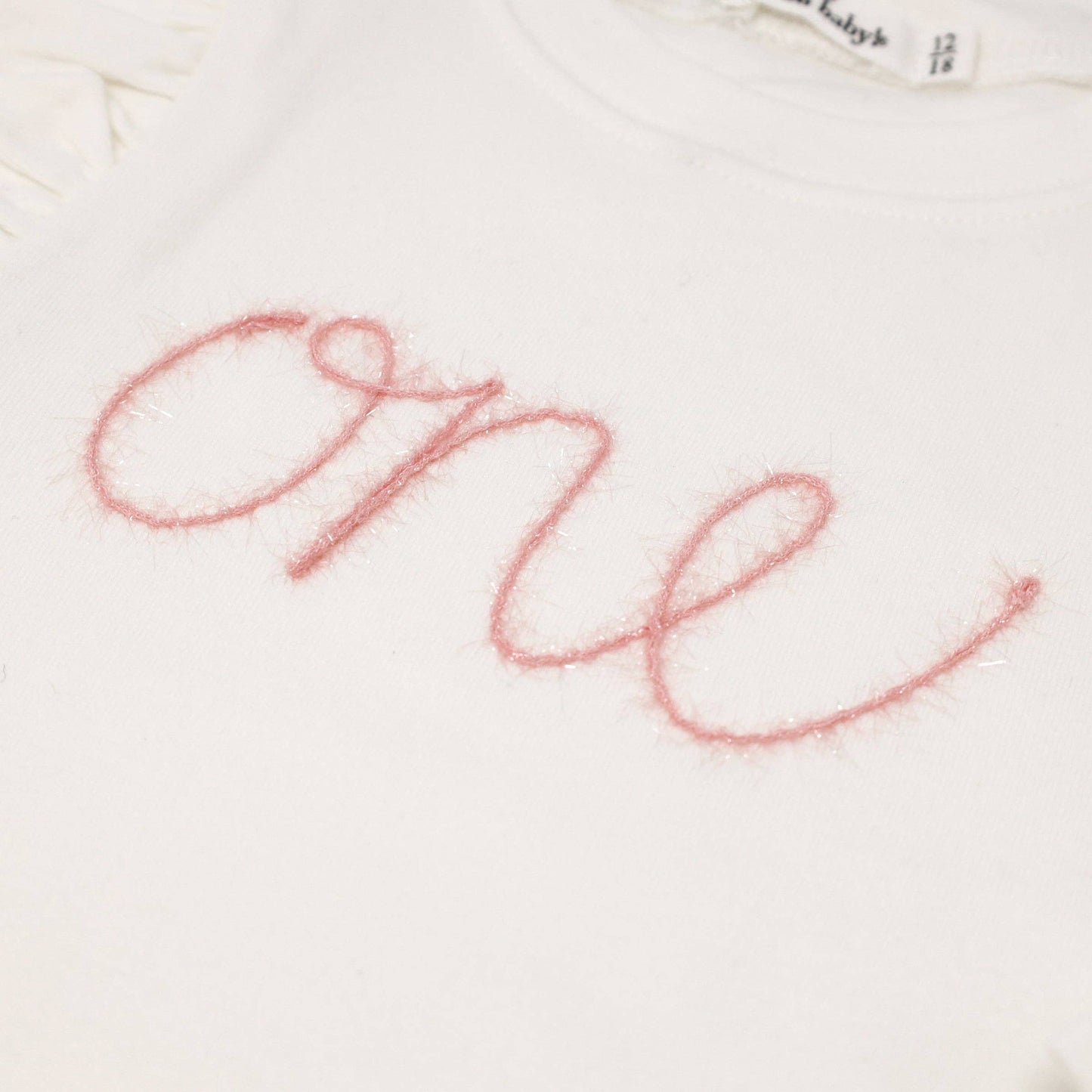 "one" Pink Eyelash Millie LS Tee: Cream / 12-18 mo