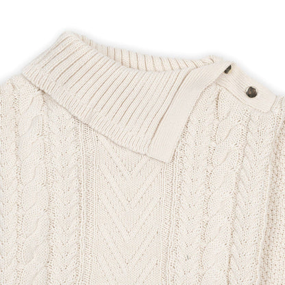 Organic Split Collar Sweater Cape: Ivory Center Cable / XX-Small（fit for 2-4）