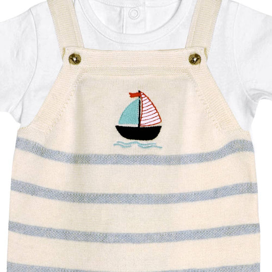 Sailboat Stripe Baby Knit Shortall Set (Organic Cotton)