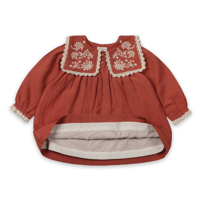 Sola Embroidered Collar Baby Dress & Bloomer -Organic: Sienna / 3-6M