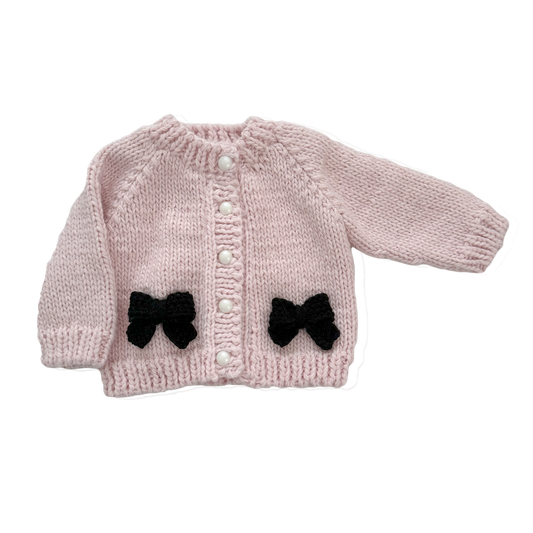 Bow Cardigan, Baby Pink/Black | Kids Sweater: XS; 6-12M