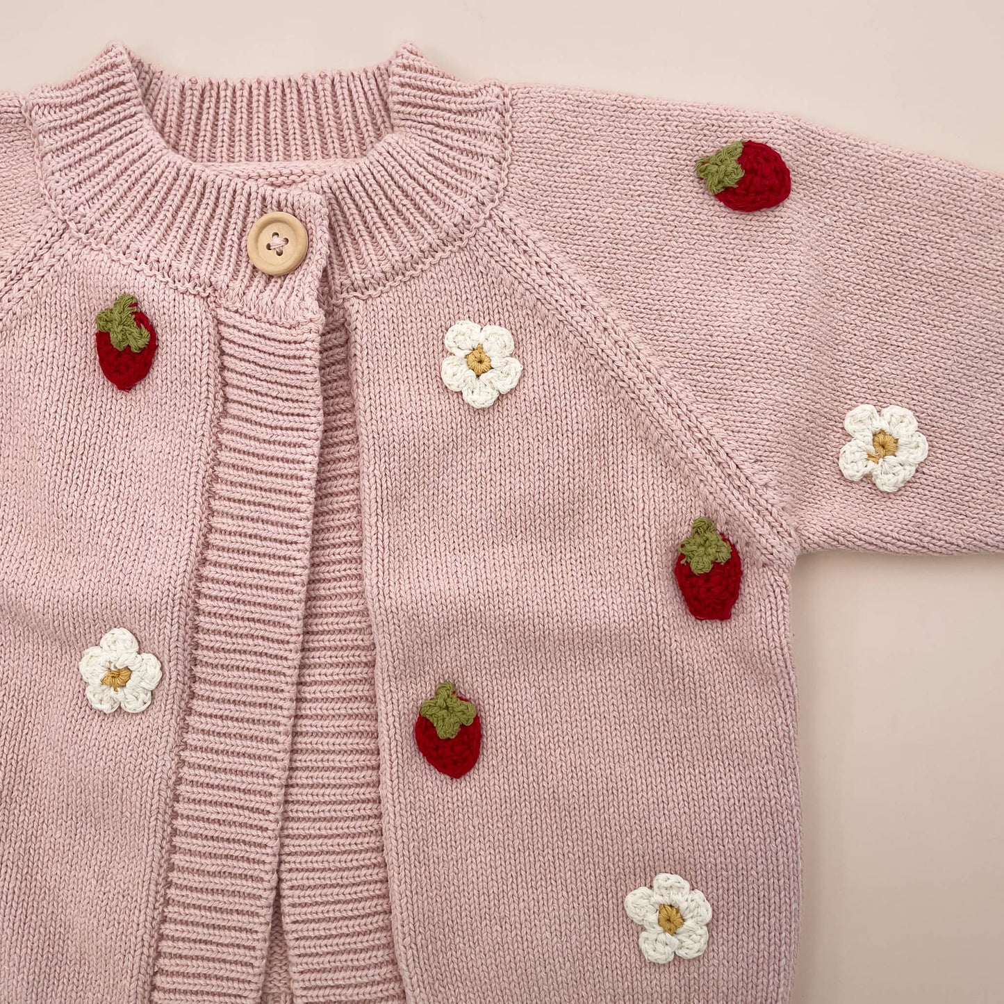 Cotton Strawberry Flower Cardigan, Blush Baby Sweater Summer: 6-12m