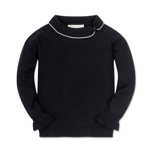 Ruffle Cuff Collar Sweater: Black with Ivory Tipping / XX-Small