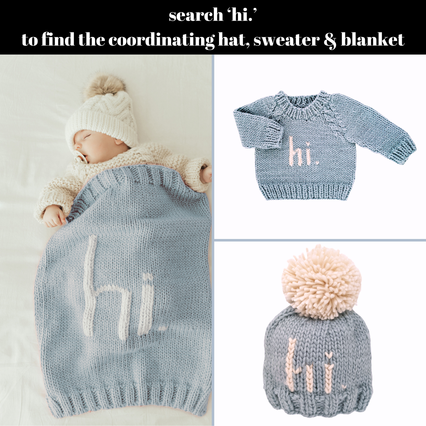 Hi. Hand Knit Baby Blanket Surf Blue: Surf