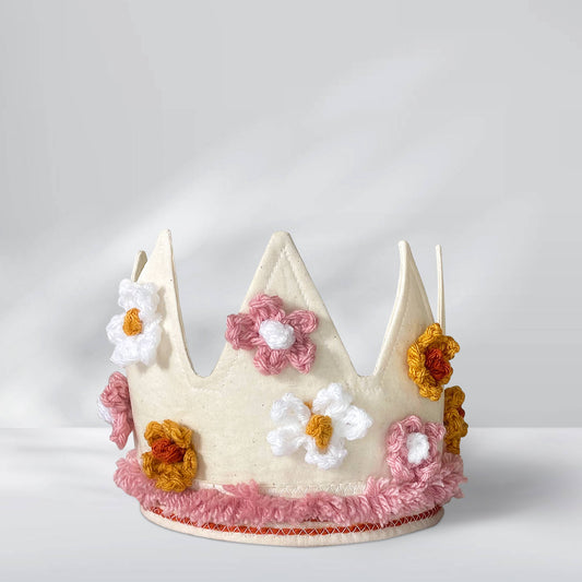 Boho Flower Full Sized Fabric Birthday Crown for Little Kids