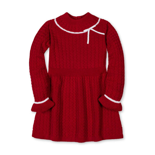 Organic Mock Neck Cable Sweater Dress: Red Cable / 3