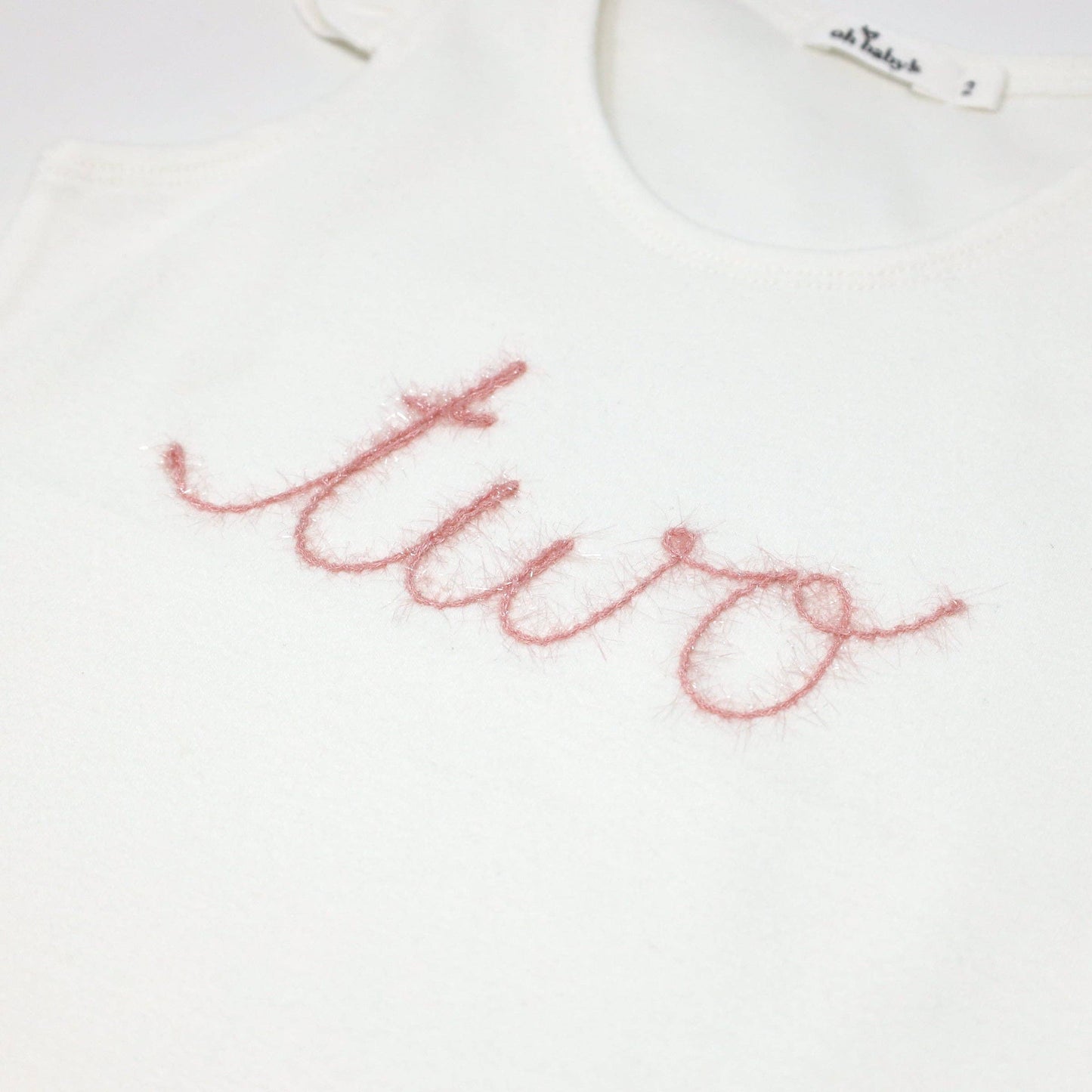 "Two" Pink Sparkle Embr Cotton Baby Rib FS Tank: Cream / 2