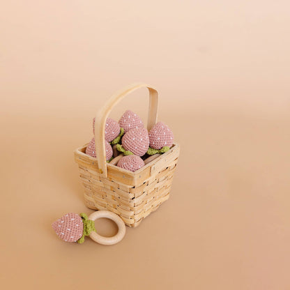Teether Strawberry Pink Crochet Rattle Baby Toy Spring