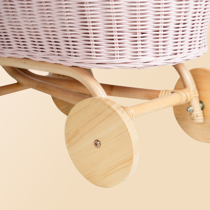 Handcrafted - Colette Doll Stroller (Pink) - Rattan Wicker
