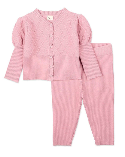 Juliet Mixed Knit Cardigan 2 Pc Set: Bridal Rose / 12 Months