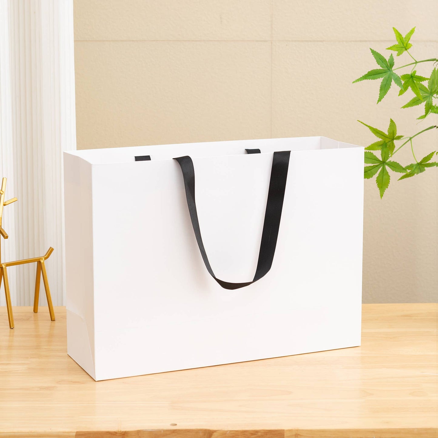 Premium Threaded Rope White Paper Gift Bag w/ free tissue: Large