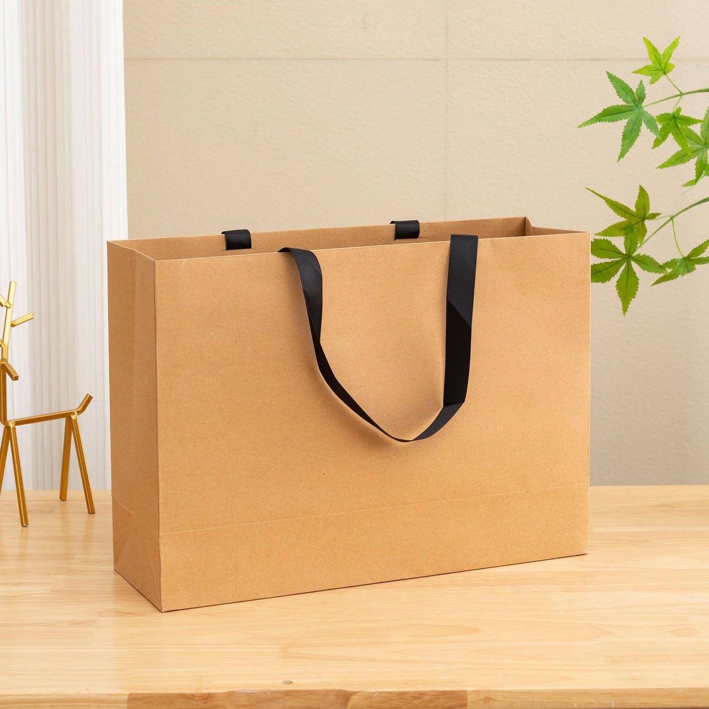 Premium Threaded Rope Kraft Brown Paper Gift Bag w/ tissue: Medium