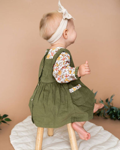 Lilith Floral Baby Pinafore Dress & Bloomer (Organic Cotton): Multi-Floral/Green